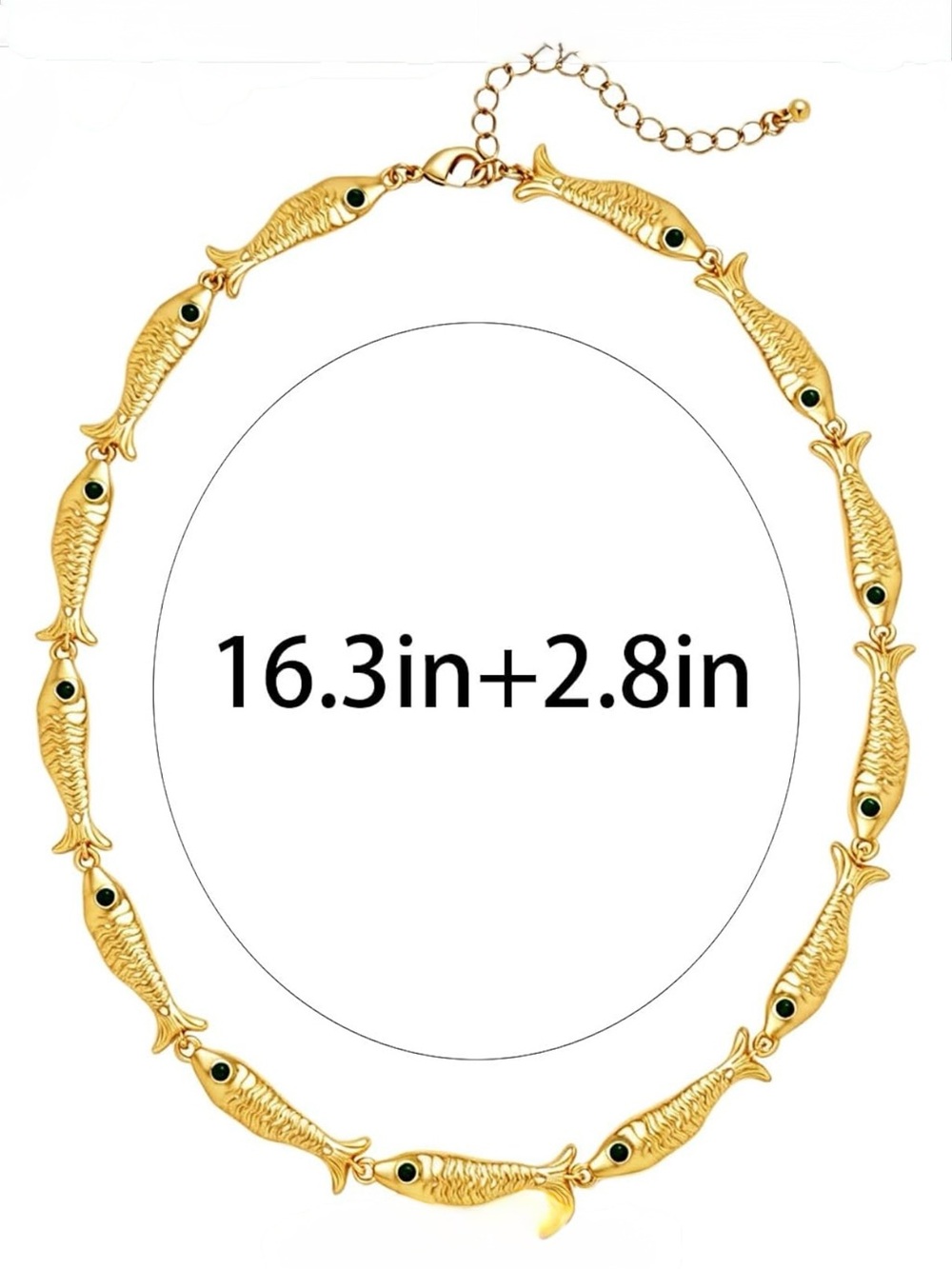 GO FISH Coastal NECKLACE Gold-Tone Fish Link with Green Accent NWOT - Picture 3 of 3